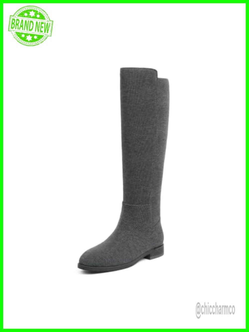 Round Toe Flat Knee High Boots Faux Leather Side Zip